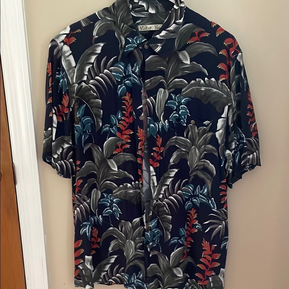 Men's Tropical Print Shirt - Navy and Red